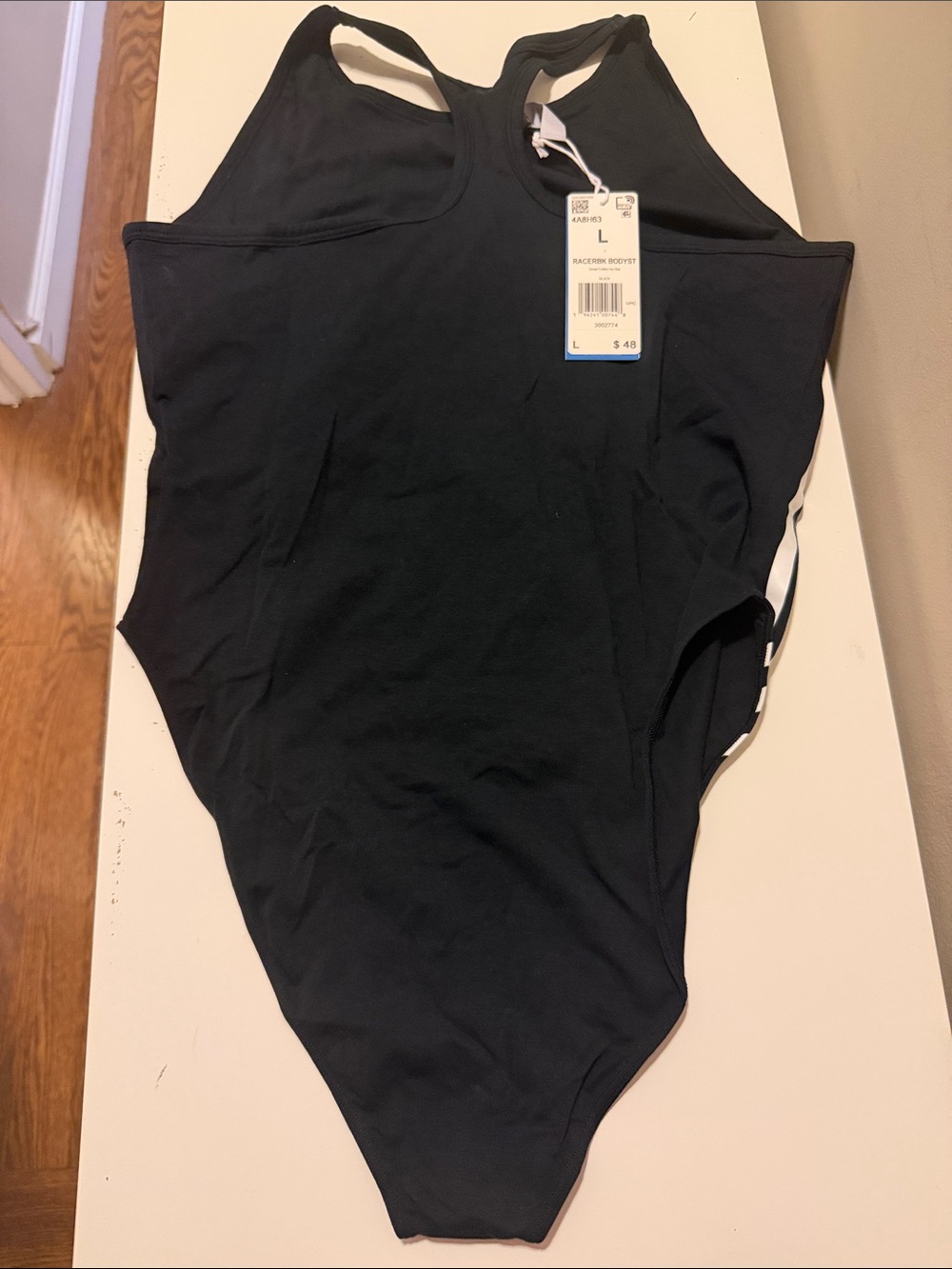 adidas Black One-Piece Bodysuit with White Side Stripes - Picture 2 of 4